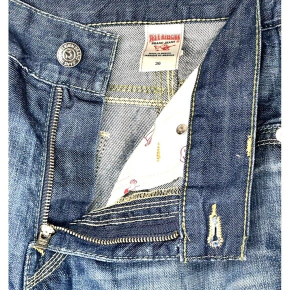 True Religion Mens Jeans Straight QT Green Combo Chestnut Path Denim Size 38x28 - Picture 8 of 16